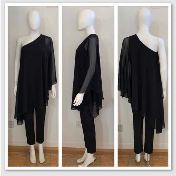 LAUREN RALPH LAUREN *Trisha* black one shoulder dramatic jumpsuit 2 - Picture 4 of 6